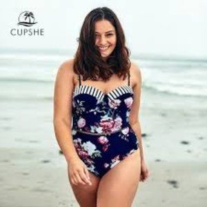 CUPSHE  Vivid Floral and Stripe 1 pc swimsuit